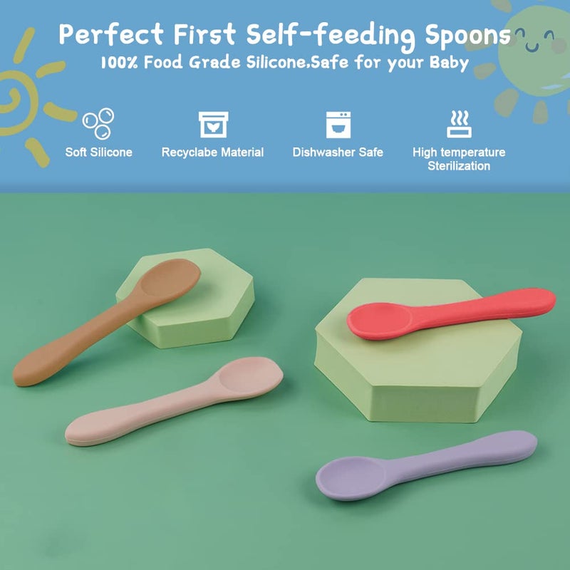 Vicloon Silicone Baby Feeding Spoons, 4 PCS First Stage Feeding Spoons for Infants, Baby Led Weaning Feeding Supplies Training Spoon, Toddler Utensils, Ultra-Durable & Chewproof, Dishwasher Safe - Image 3